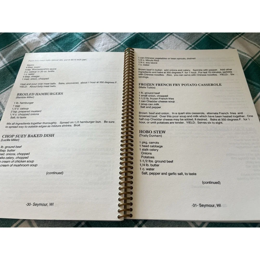 American Legion Auxiliary Seymour Wisconsin Recipe Book Cookbook Seymours